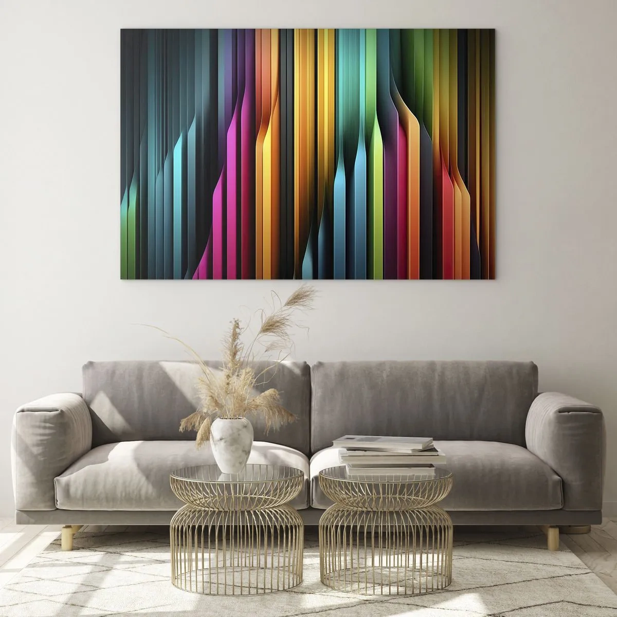 Glasbild - Bild auf glas - Mehrfarbige vertikale Streifen erinnern an Licht und Bewegung - 70x50cm - Lichtorgan - Moderne Wanddekoration für Wohnzimmer und Schlafzimmer ARTTOR