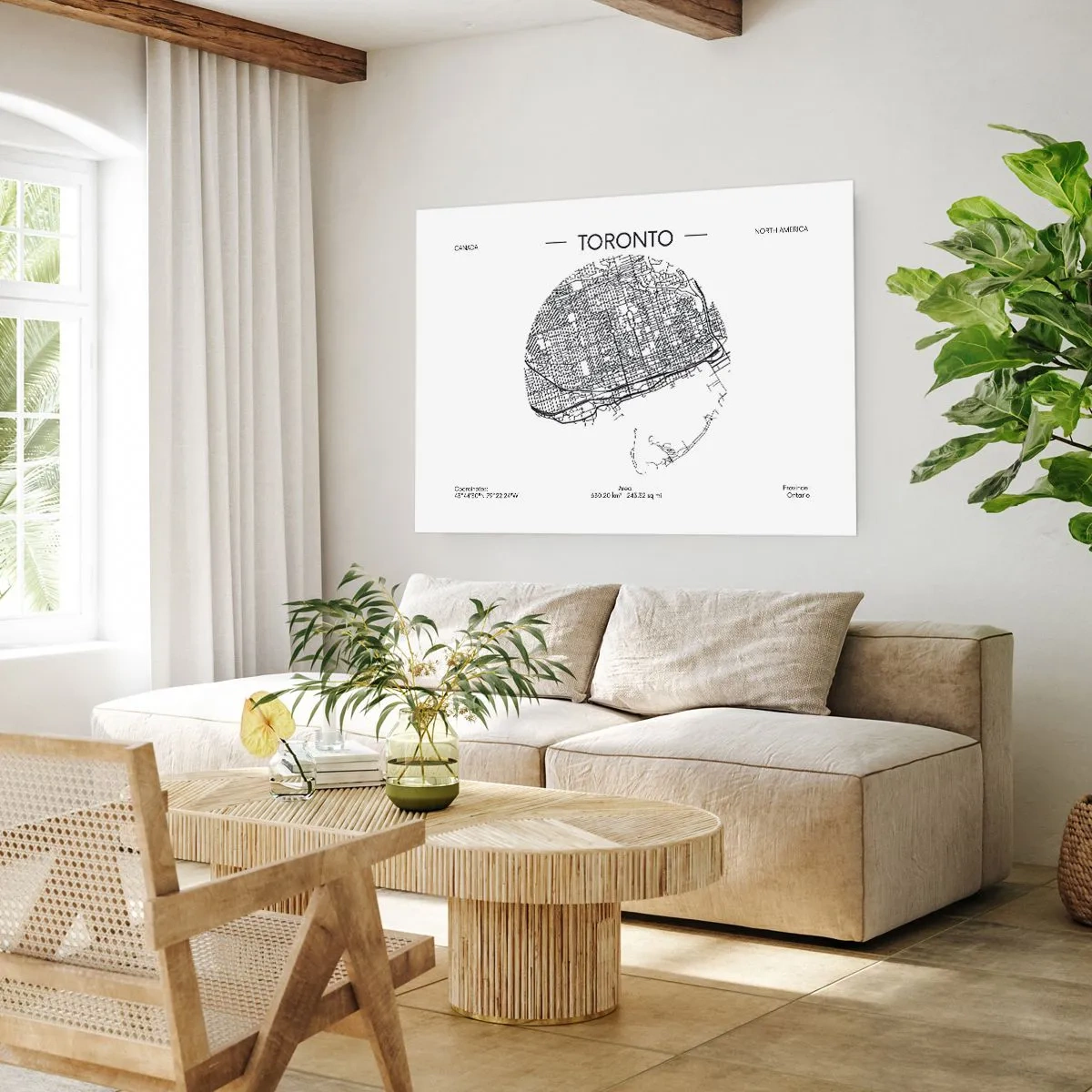 Poster - Eine Karte von Toronto im minimalistischen Schwarz-Weiß-Stil - 100x70cm - Anatomie von Toronto - Moderne Wanddekoration für Wohnzimmer und Schlafzimmer ARTTOR