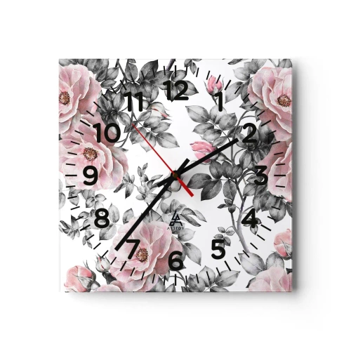 Wanduhr - Glasuhr - Verliere dich in den Blüten der Rosen - 40x40 cm