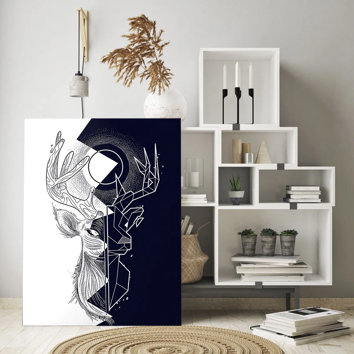 Glasbild - Bild auf glas - Geometrie und Natur in einer symbolischen Komposition - 80x120cm - Der Kampf und die Einheit der Gegensätze - Moderne Wanddekoration für Wohnzimmer und Schlafzimmer ARTTOR