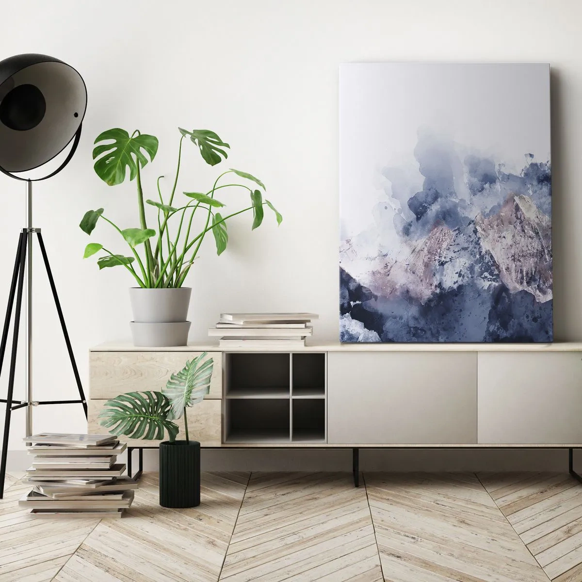 Bild auf Leinwand - Leinwandbild - Aquarell Berge in Pastelltönen auf weißem Hintergrund - 50x70cm - Das sind die Spitzen! - Moderne Wanddekoration für Wohnzimmer und Schlafzimmer ARTTOR