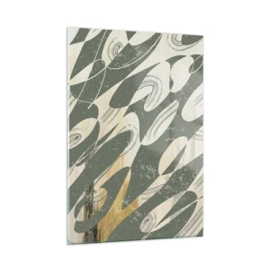 Glasbild - Bild auf glas - Eine grün-beige Komposition mit dynamischen organischen Formen - 50x70cm - Rhythmische Abstraktion - Moderne Wanddekoration für Wohnzimmer und Schlafzimmer ARTTOR