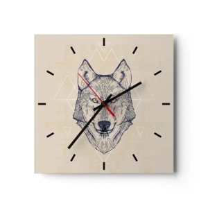 Wanduhr - Glasuhr - Ein geometrischer Wolf auf hellem Hintergrund mit minimalistischen Mustern. - 30x30cm - Ein Alpha mit durchdringendem Blick - Moderne Wanddekoration für Wohnzimmer und Schlafzimmer ARTTOR