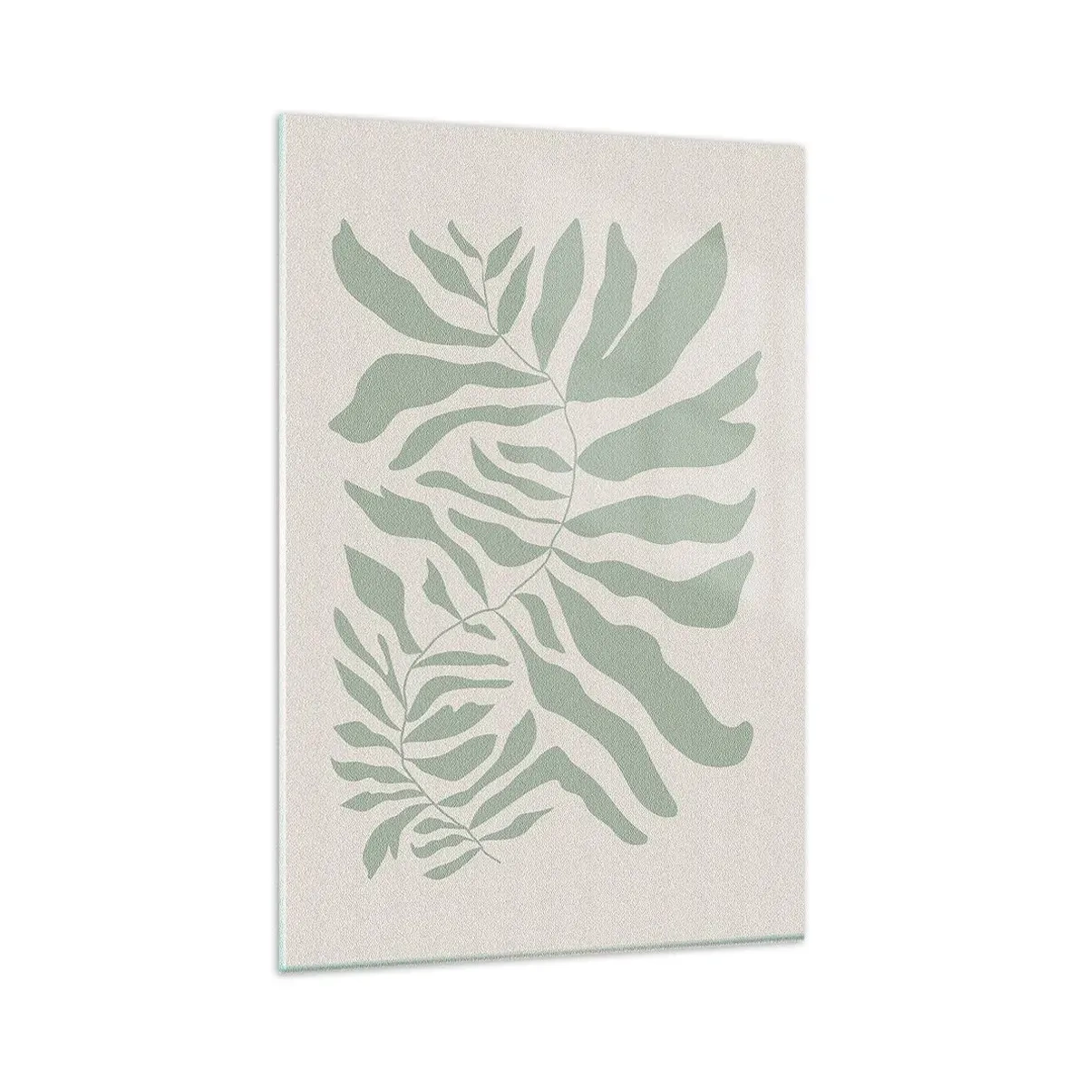 Glasbild - Bild auf glas - Ein zartes Zweigmuster mit Blättern in einem Smaragdgrünton - 80x120cm - Smaragdzweig - Moderne Wanddekoration für Wohnzimmer und Schlafzimmer ARTTOR