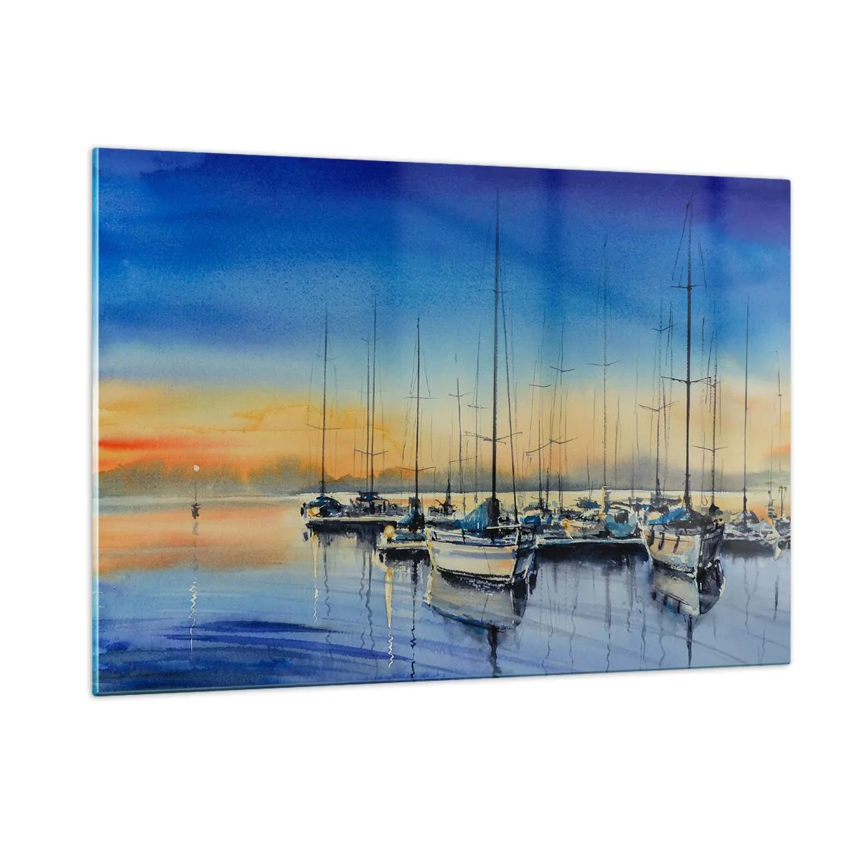 Glasbild - Bild auf glas - Segelboote im Hafen bei Sonnenuntergang - 120x80cm - Ende eines guten Tages - Moderne Wanddekoration für Wohnzimmer und Schlafzimmer ARTTOR