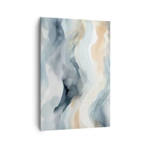 Bild auf Leinwand - Leinwandbild - Eine zarte Abstraktion mit Bergmotiv in Pastelltönen. - 70x100cm - Verschneite und neblige Abstraktion - Moderne Wanddekoration für Wohnzimmer und Schlafzimmer ARTTOR