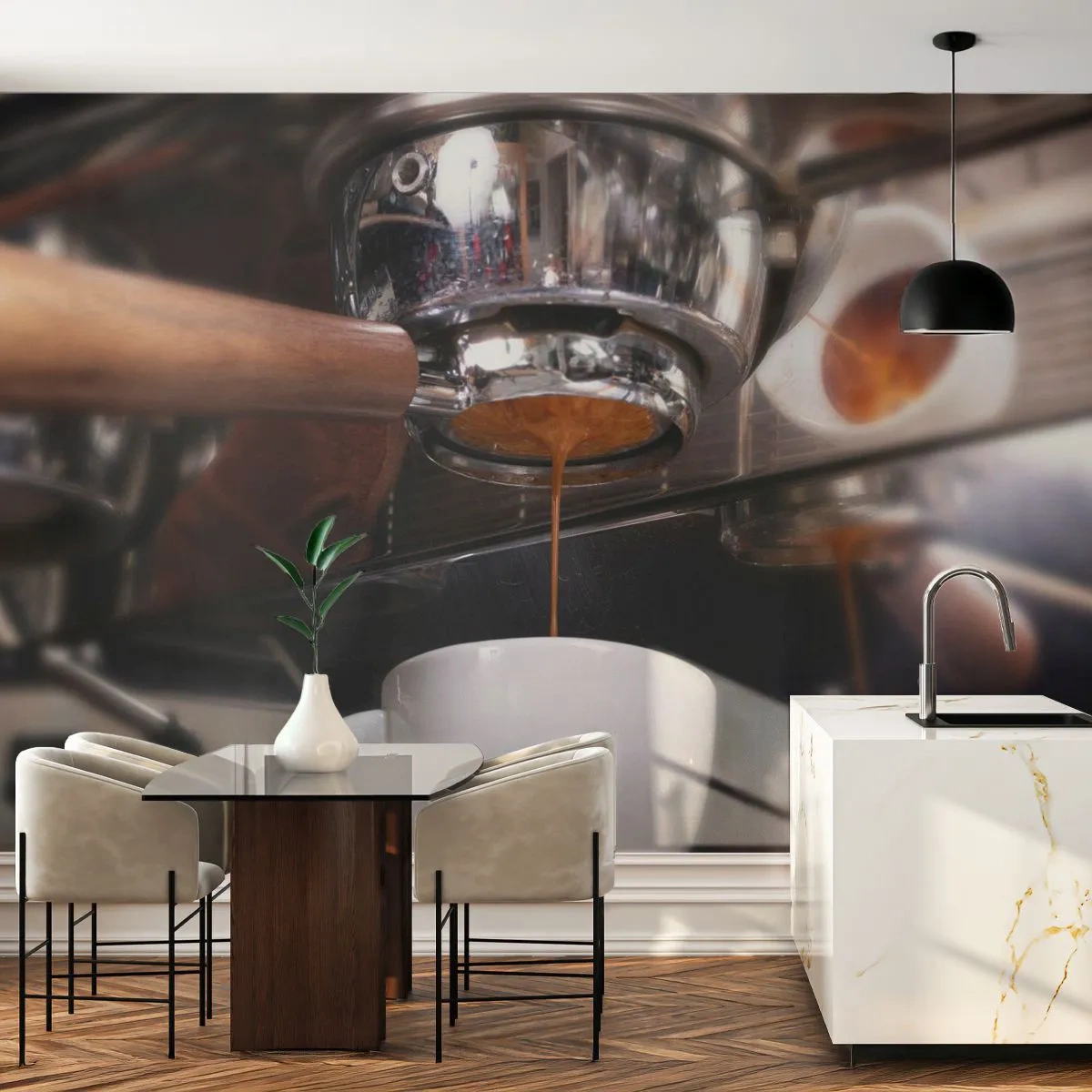 Fototapete Premium Sand - Gute Zeit des Tages - Kaffee, Kaffeemaschine, Barista - 100x70 cm