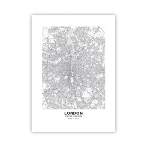 Poster - Schwarzweißkarte von London mit genauen Straßendetails - 50x70cm - Karte des Labyrinths von London - Moderne Wanddekoration für Wohnzimmer und Schlafzimmer ARTTOR
