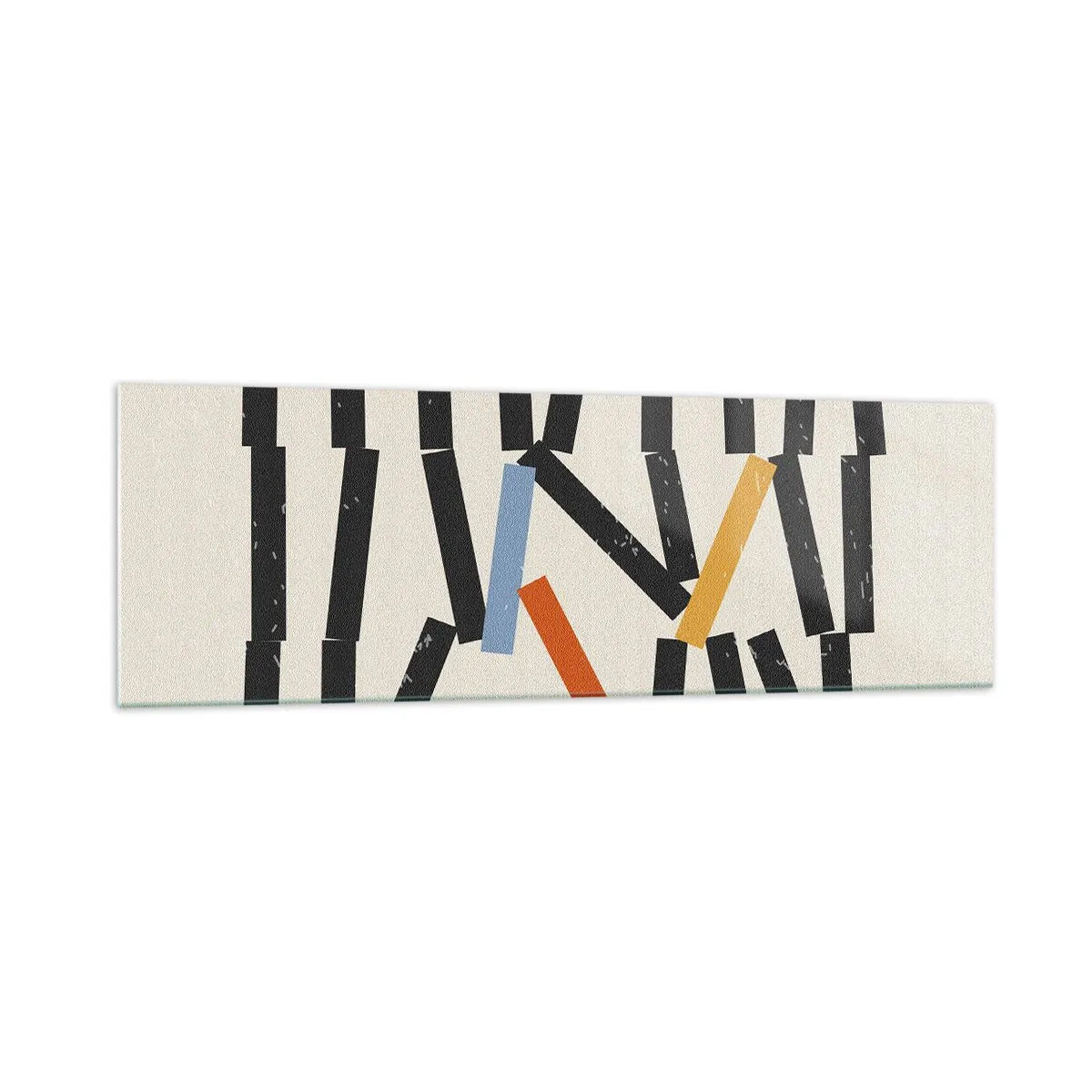 Glasbild - Bild auf glas - Abstrakte Komposition mit farbigen und schwarzen Rechtecken - 160x50cm - Domino – Komposition - Moderne Wanddekoration für Wohnzimmer und Schlafzimmer ARTTOR