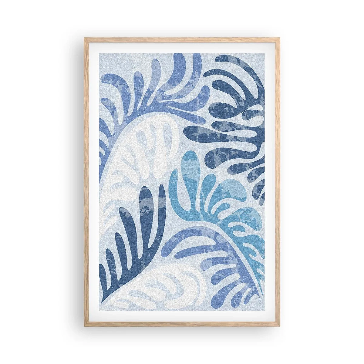 Poster in einem Rahmen aus heller Eiche - Blaue Farne - 61x91 cm