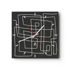 Wanduhr - Glasuhr - Abstraktes geometrisches Muster auf dunklem Hintergrund - 30x30cm - Nicht so einfach - Moderne Wanddekoration für Wohnzimmer und Schlafzimmer ARTTOR