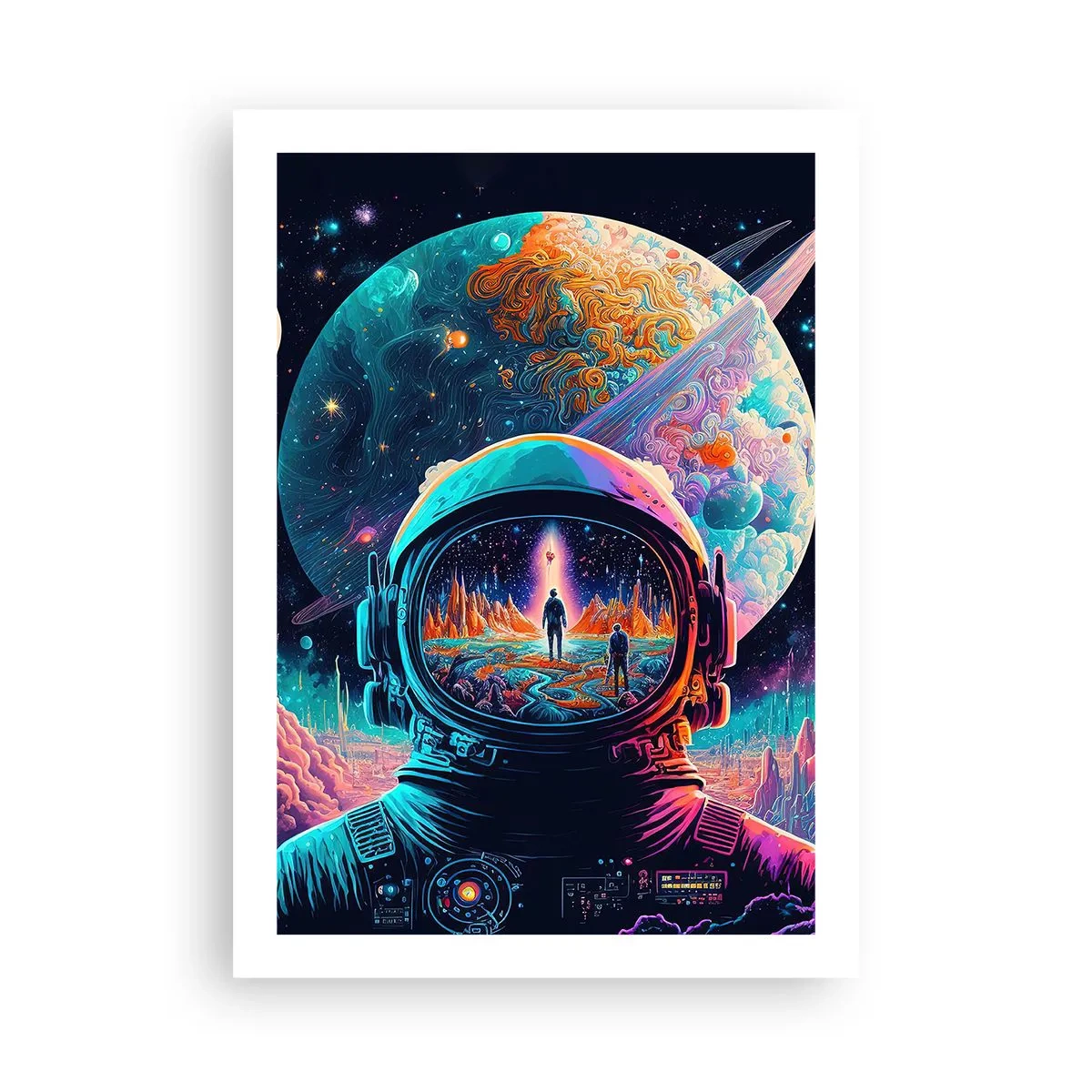 Poster - Astronaut vor dem Hintergrund einer kosmischen Landschaft - 50x70cm - Philosophen haben nicht davon geträumt - Moderne Wanddekoration für Wohnzimmer und Schlafzimmer ARTTOR