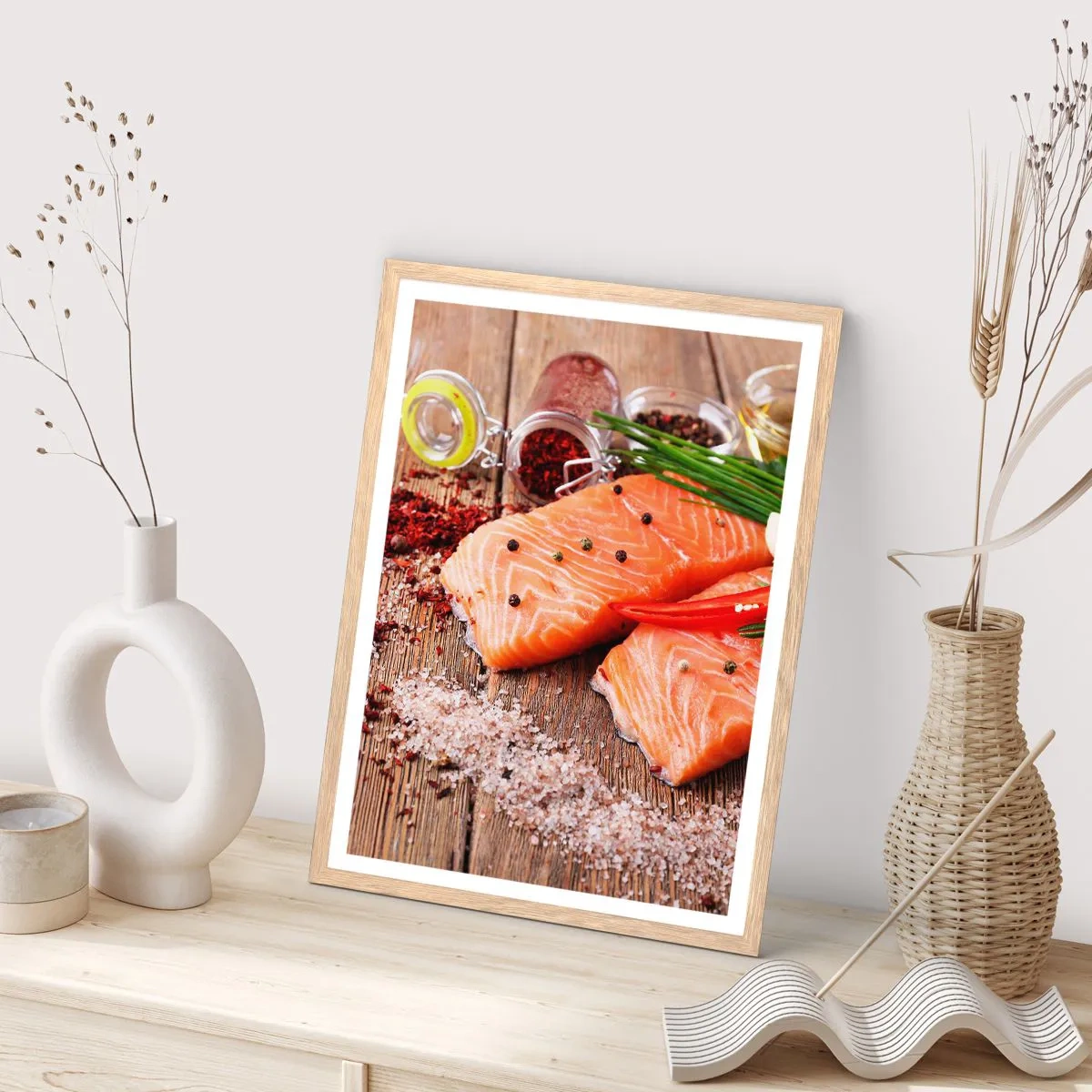 Poster in einem Rahmen aus heller Eiche - Norwegisches Abenteuer in der Küche - 70x100 cm