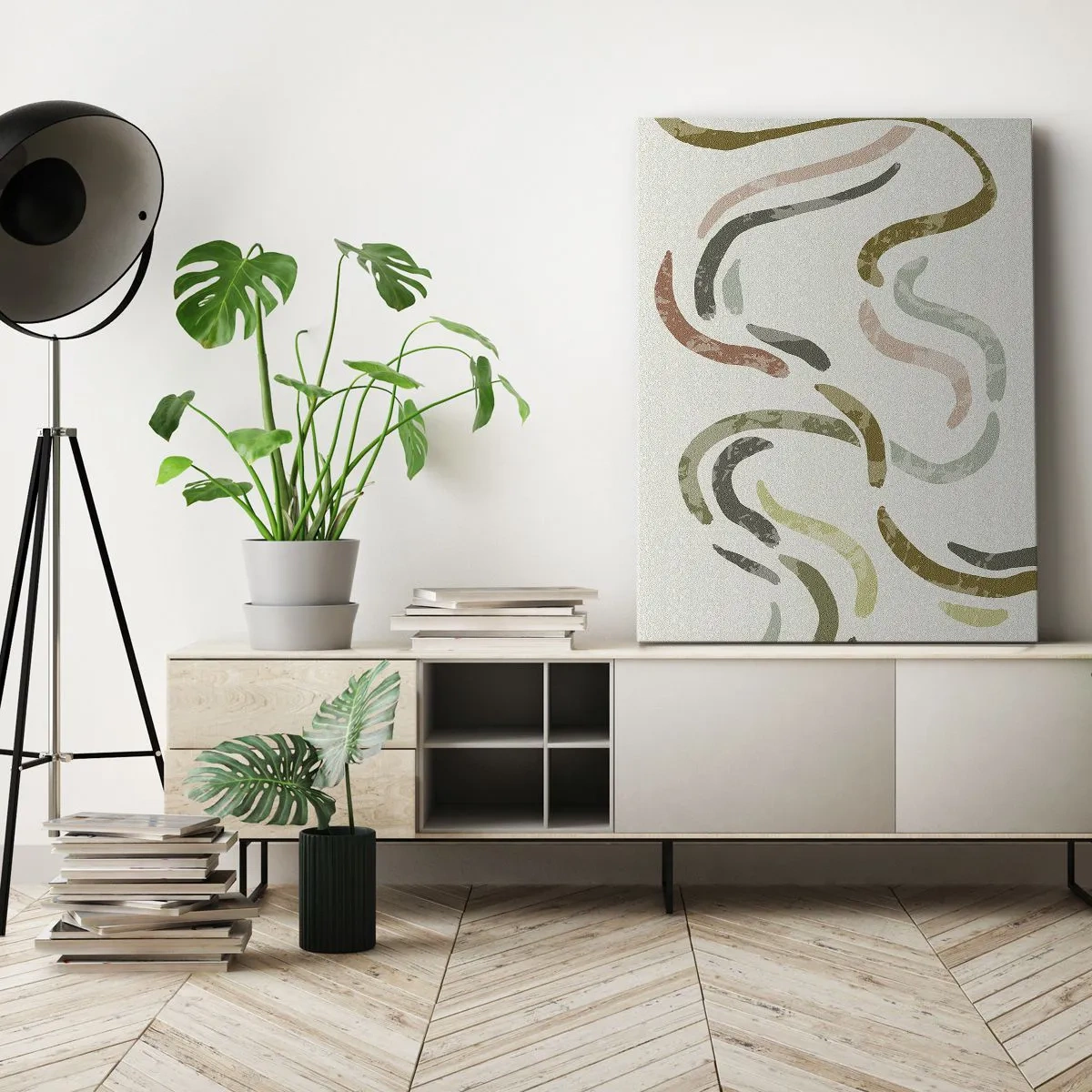 Bild auf Leinwand - Leinwandbild - Abstrakte Bögen in Pastellfarben - 80x120cm - Fröhlicher Tanz der Abstraktion - Moderne Wanddekoration für Wohnzimmer und Schlafzimmer ARTTOR