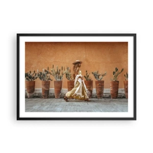 Poster in einem schwarzem Rahmen - Eine Frau im Boho-Stil mit Töpfen voller Kakteen im Hintergrund. - 70x50cm - Hippie-Stil - Moderne Wanddekoration für Wohnzimmer und Schlafzimmer ARTTOR