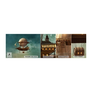 Fototapetenmuster Standard Eco - Jules Verne sagt Hallo - Retro, Reise, Ballon - 100x30 cm