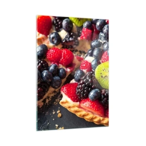 Glasbild - Bild auf glas - Obsttorte mit Blaubeeren, Kiwi und Erdbeeren - 50x70cm - Dolce Vita! - Moderne Wanddekoration für Wohnzimmer und Schlafzimmer ARTTOR