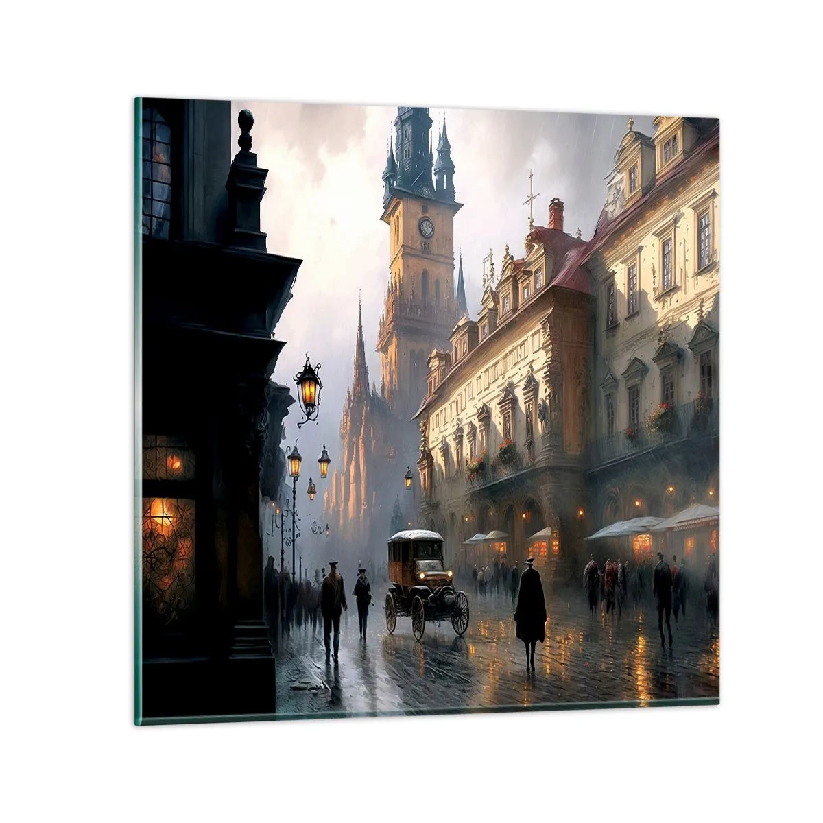 Glasbild - Bild auf glas - Charme eines Prager Abends - 70x70 cm