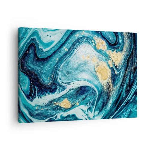 Bild auf Leinwand - Leinwandbild - Eine abstrakte Komposition aus Wellen und goldenen Akzenten - 70x50cm - Blauer Wirbel - Moderne Wanddekoration für Wohnzimmer und Schlafzimmer ARTTOR