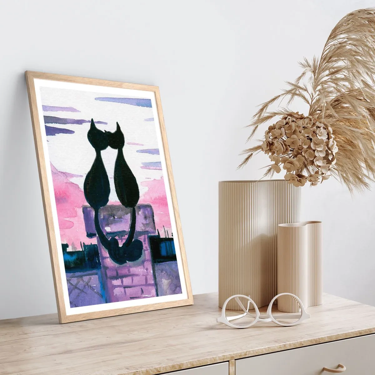 Poster in einem Rahmen aus heller Eiche - Rendez-vous unter dem Mond - 50x70 cm