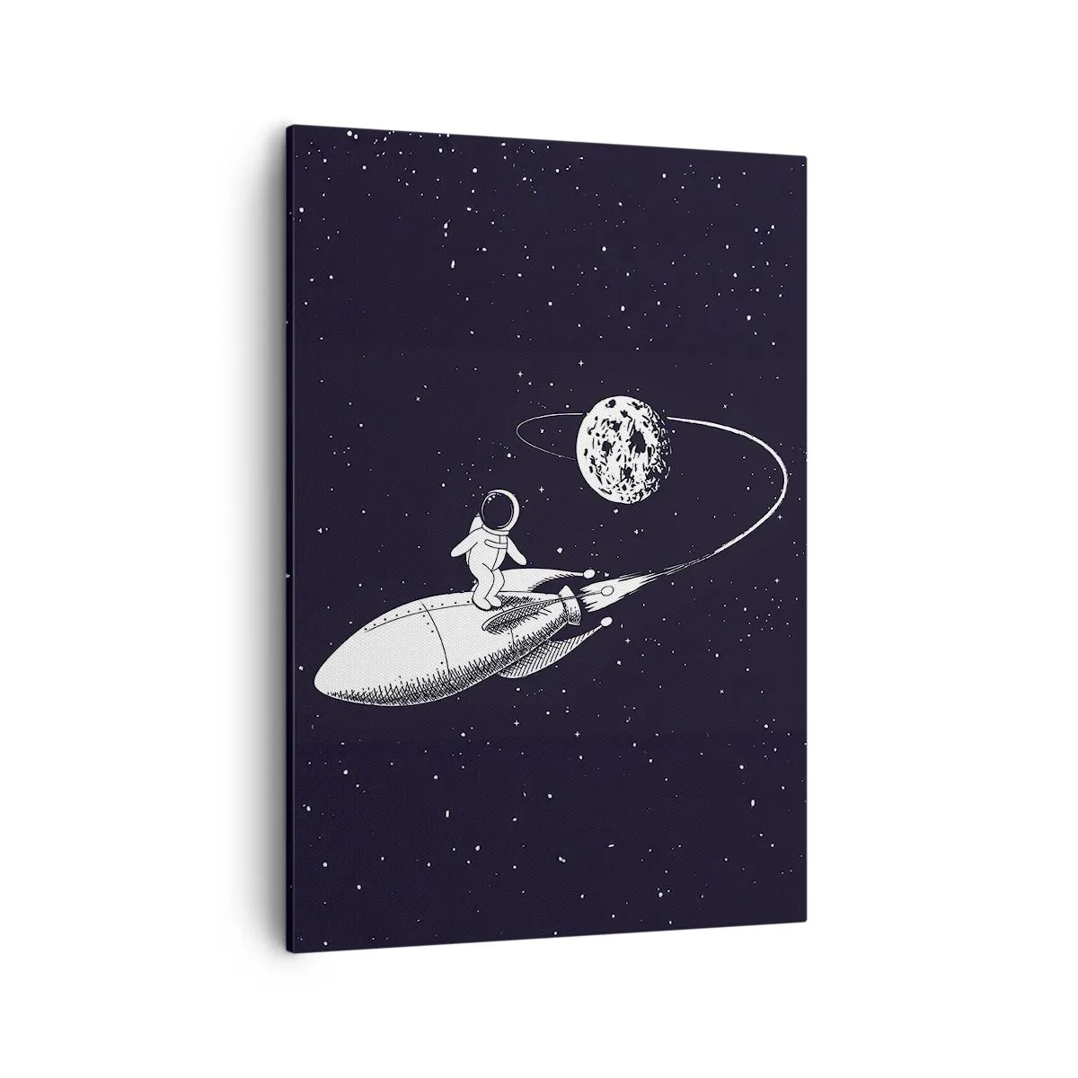 Bild auf Leinwand - Leinwandbild - Astronaut auf einer Rakete im Weltraum - 50x70cm - Weltraumsurfer - Moderne Wanddekoration für Wohnzimmer und Schlafzimmer ARTTOR