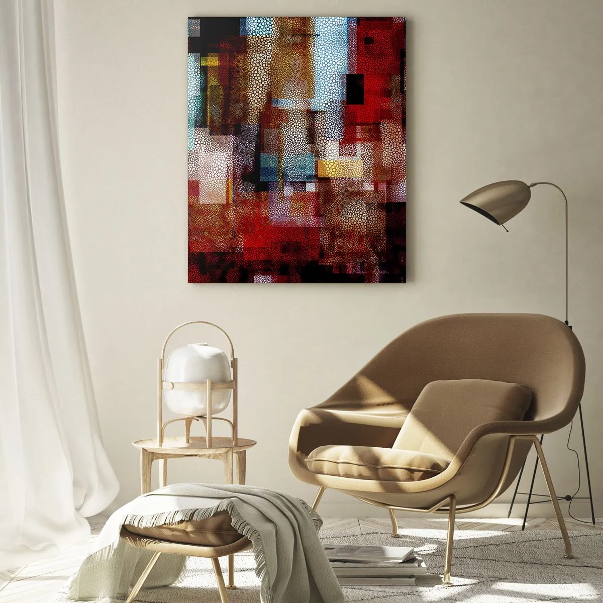 Glasbild - Bild auf glas - Abstrakte geometrische Komposition in Rottönen - 50x70cm - Verwirrung mit Verwirrung - Moderne Wanddekoration für Wohnzimmer und Schlafzimmer ARTTOR