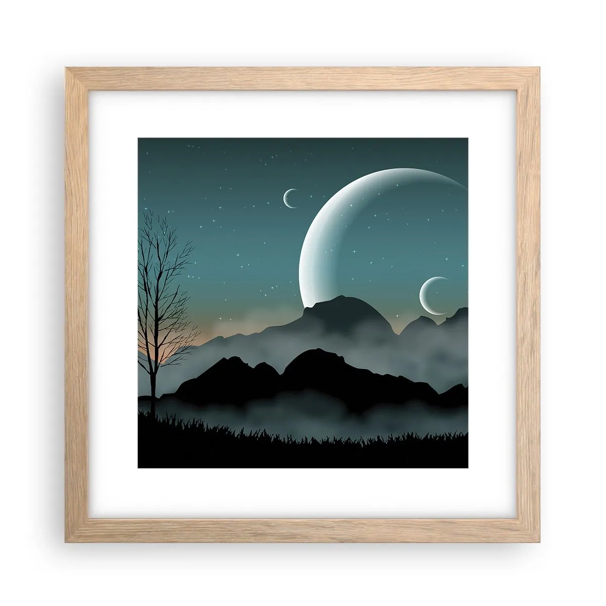 Poster in einem Rahmen aus heller Eiche - Karneval in der Sternenacht - 30x30 cm