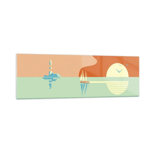 Glasbild - Bild auf glas - Eine minimalistische Meereslandschaft mit einem Segelboot und einem Sonnenuntergang - 160x50cm - Die perfekte Meereslandschaft - Moderne Wanddekoration für Wohnzimmer und Schlafzimmer ARTTOR