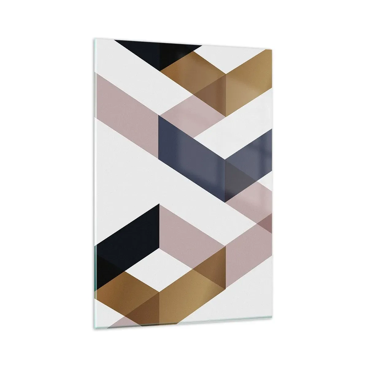 Glasbild - Bild auf glas - Geometrische Muster in Gold- und Marineblautönen - 80x120cm - Ebenen und Winkel - Moderne Wanddekoration für Wohnzimmer und Schlafzimmer ARTTOR