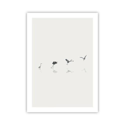 Poster - Eine minimalistische Komposition von Vögeln am Wasser - 50x70cm - Vier einfache Schritte - Moderne Wanddekoration für Wohnzimmer und Schlafzimmer ARTTOR