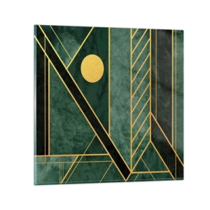 Glasbild - Bild auf glas - Dynamik von Gold und Azurblau - 70x70 cm