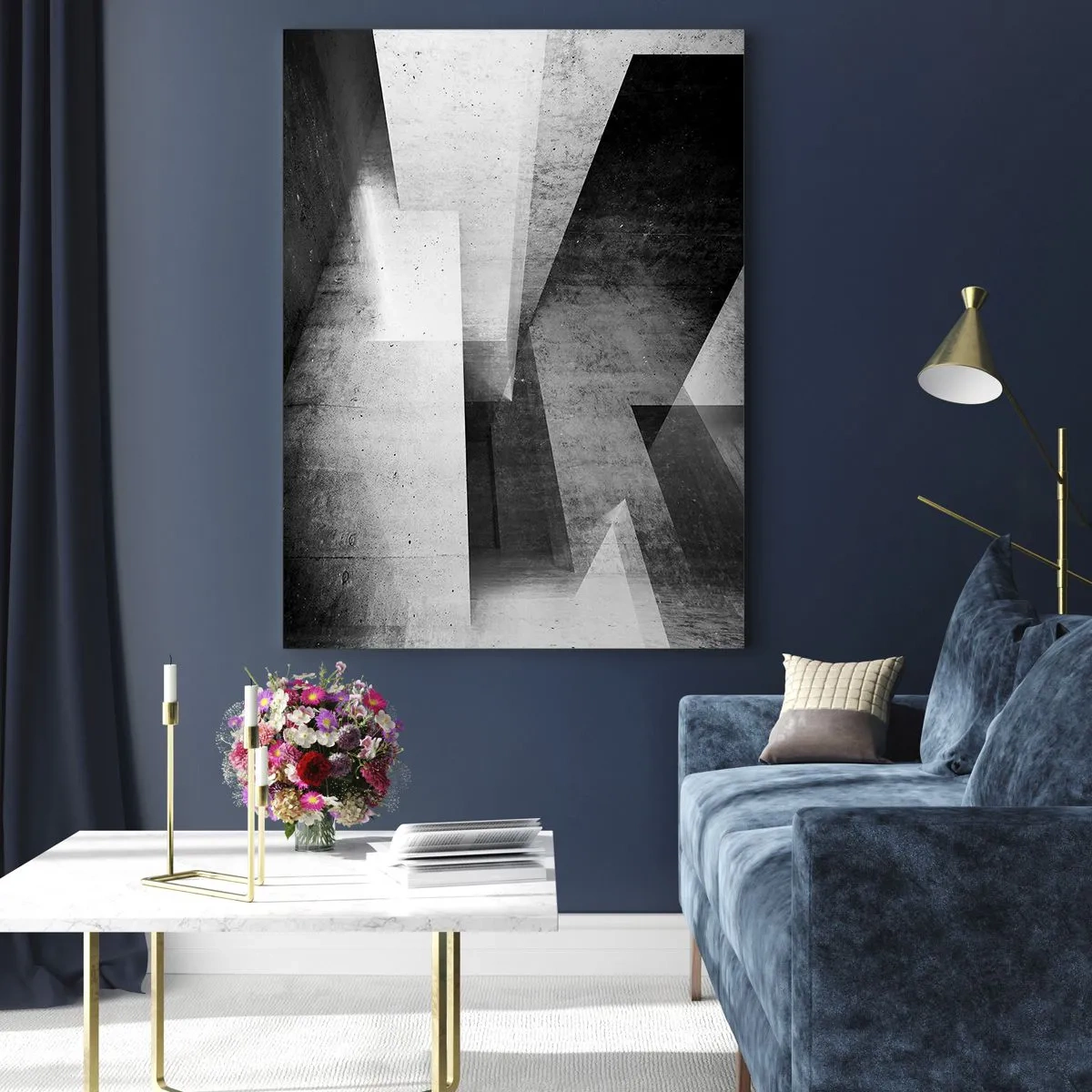 Glasbild - Bild auf glas - Geometrische Formen in einer monochromen Komposition - 70x100cm - Die Raumstruktur - Moderne Wanddekoration für Wohnzimmer und Schlafzimmer ARTTOR