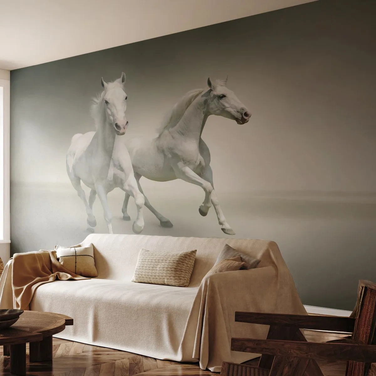 Fototapete Premium Canvas - Weiße Macht! - Tiere, Pferde, Natur - 250x175 cm