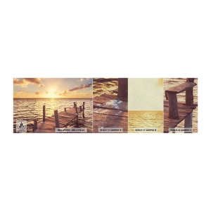 Fototapeten Muster Premium Sand - Das goldene Land der Sanftmut - Landschaft, Meer, Holzbrücke - 100x30 cm