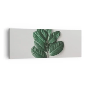 Bild auf Leinwand - Leinwandbild - Ein Zweig grüner Blätter auf hellem Hintergrund - 140x50cm - Eine Zeichnung purer Natur - Moderne Wanddekoration für Wohnzimmer und Schlafzimmer ARTTOR
