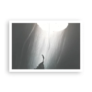 Poster - Silhouette eines Mannes auf dem Boden einer Höhle mit Blick auf das Licht - 100x70cm - Es gibt immer einen Ausweg - Moderne Wanddekoration für Wohnzimmer und Schlafzimmer ARTTOR
