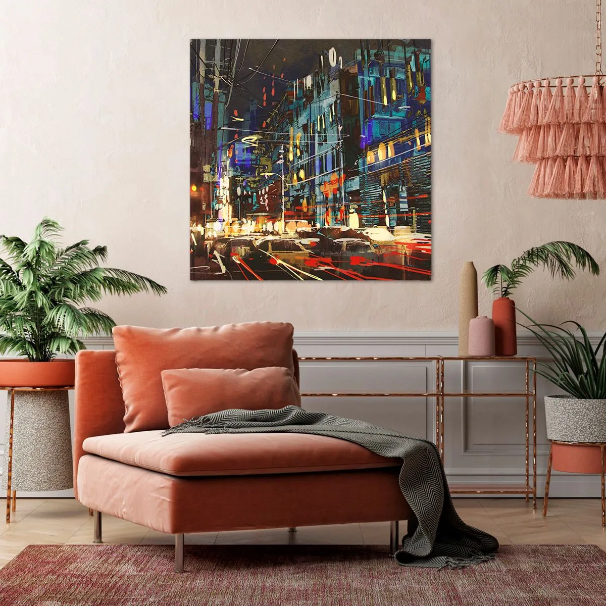 Bild auf Leinwand - Leinwandbild - Abendlicher Straßentrubel - 70x70 cm