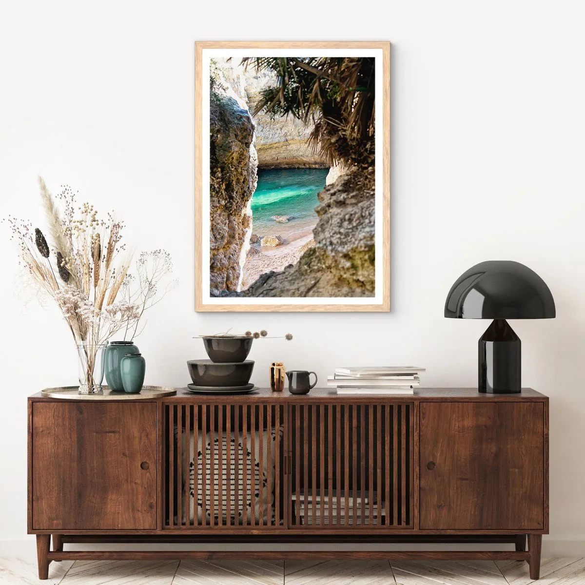 Poster in einem Rahmen aus heller Eiche - Türkisfarbene Bucht - 50x70 cm