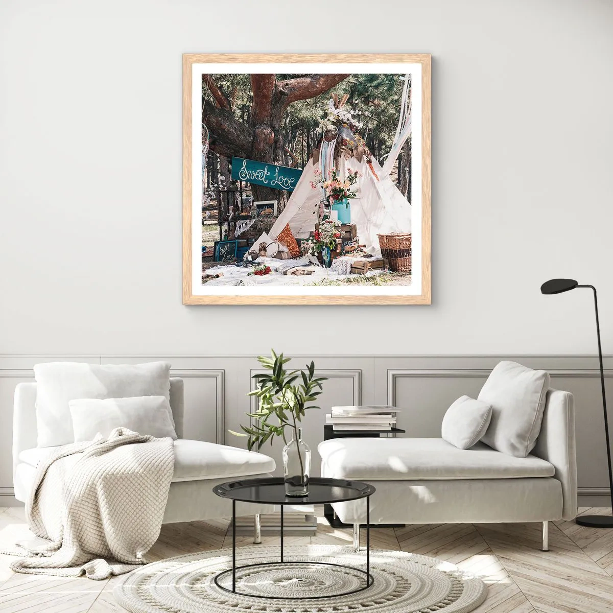 Poster in einem Rahmen aus heller Eiche - Liebe machen ... - 40x40 cm