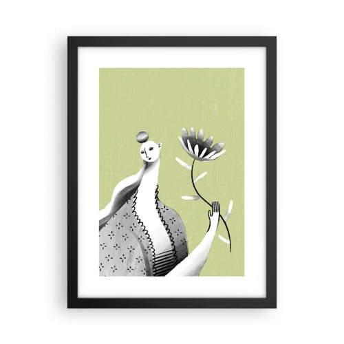 Poster in einem schwarzem Rahmen - Modernistisches Porträt – eine Blume haltend - 30x40 cm