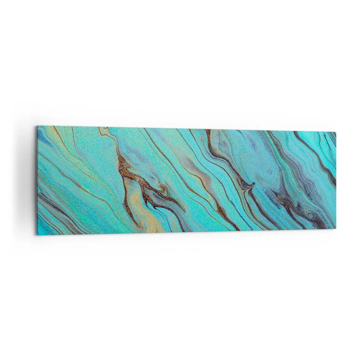 Bild auf Leinwand - Leinwandbild - Abstrakte Wellen in Türkis- und Goldtönen - 160x50cm - Türkisfarbene Flut - Moderne Wanddekoration für Wohnzimmer und Schlafzimmer ARTTOR
