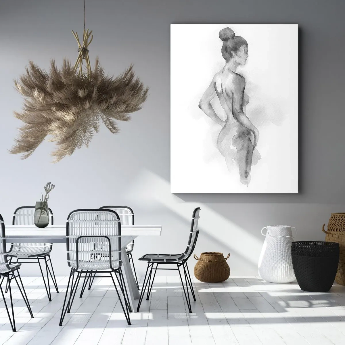 Bild auf Leinwand - Leinwandbild - Aquarellskizze einer weiblichen Silhouette - 70x100cm - Schön wie ein Gemälde - Moderne Wanddekoration für Wohnzimmer und Schlafzimmer ARTTOR