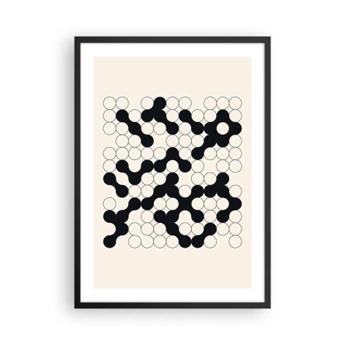 Poster in einem schwarzem Rahmen - Geometrische Komposition aus schwarzen und weißen Kreisen - 50x70cm - Chinesisches Spiel – Variation - Moderne Wanddekoration für Wohnzimmer und Schlafzimmer ARTTOR