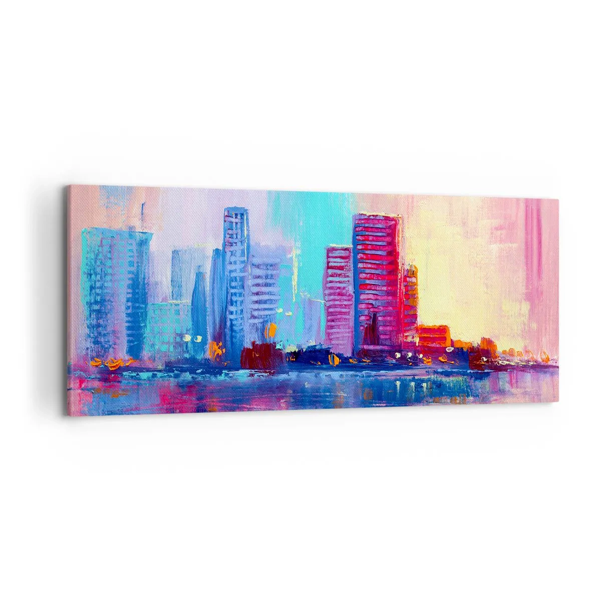 Bild auf Leinwand - Leinwandbild - Ein farbenfrohes Panorama der Stadt im Aquarellstil - 120x50cm - In Farben getaucht - Moderne Wanddekoration für Wohnzimmer und Schlafzimmer ARTTOR