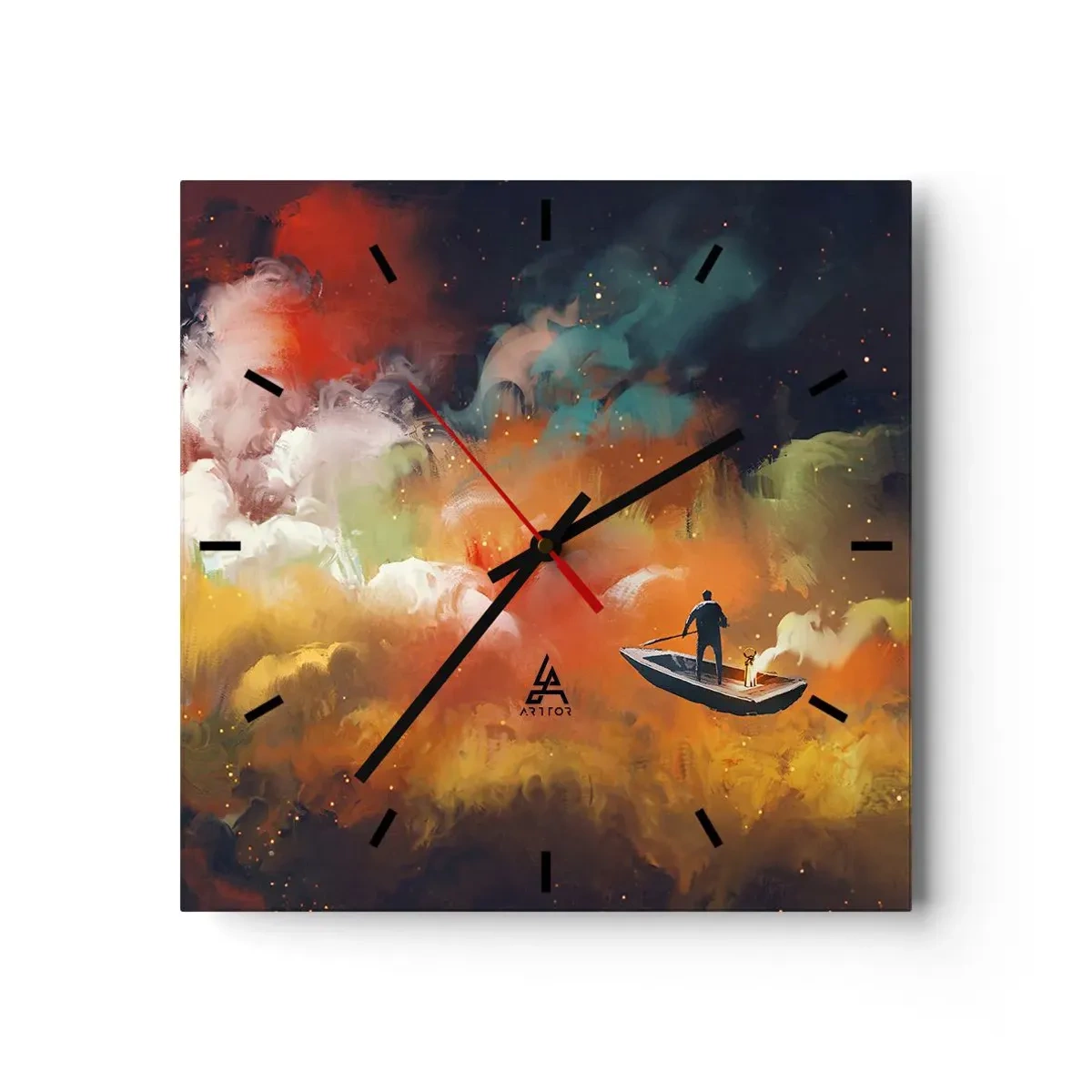 Wanduhr - Glasuhr - Mit dem Boot durch die Galaxie - 40x40 cm