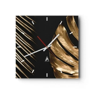 Wanduhr - Glasuhr - Goldene Blätter auf schwarzem Hintergrund - 30x30cm - Anders und genauso teuer - Moderne Wanddekoration für Wohnzimmer und Schlafzimmer ARTTOR