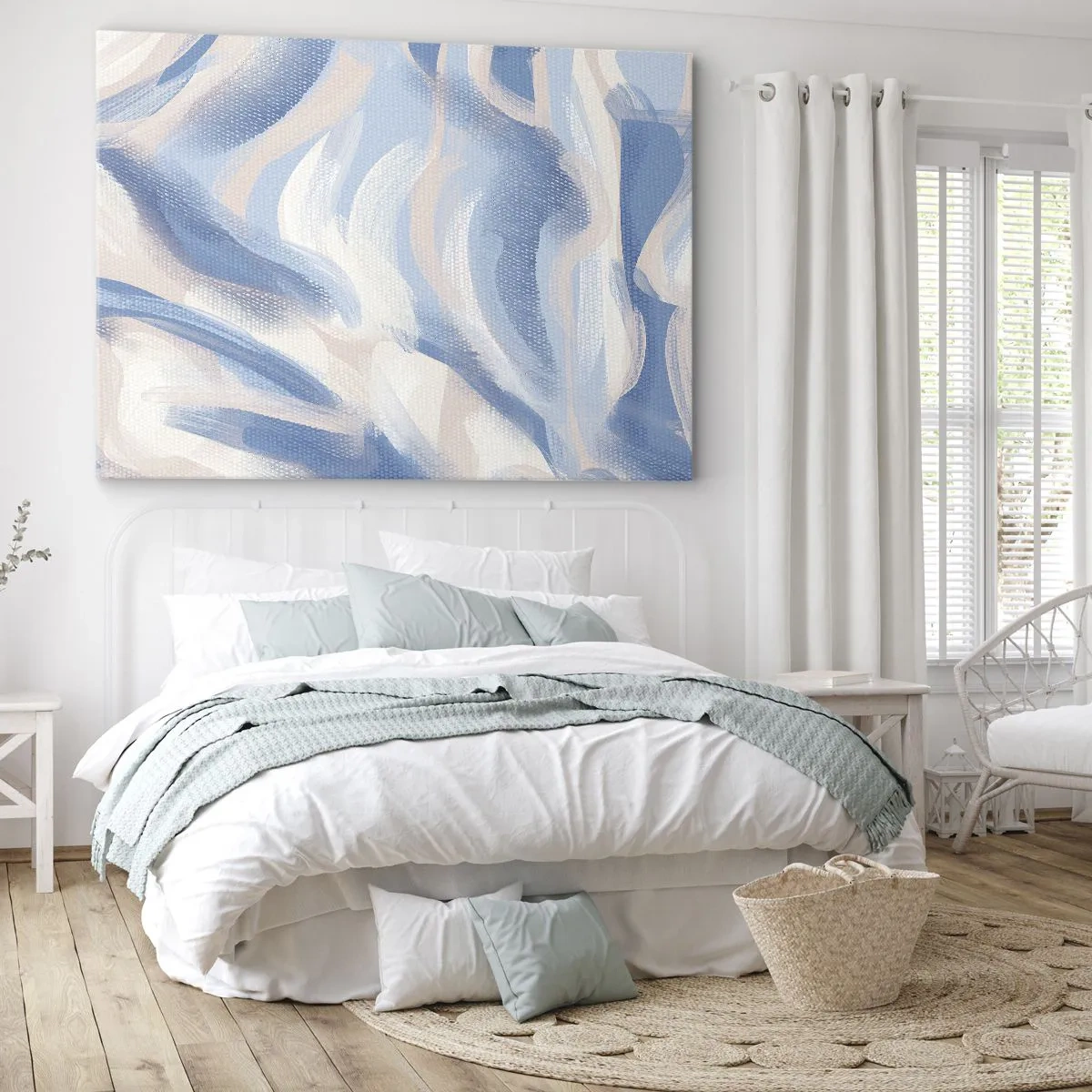 Bild auf Leinwand - Leinwandbild - Abstrakte Pinselstriche in Blau- und Beigetönen - 70x50cm - Blaue Wellen - Moderne Wanddekoration für Wohnzimmer und Schlafzimmer ARTTOR
