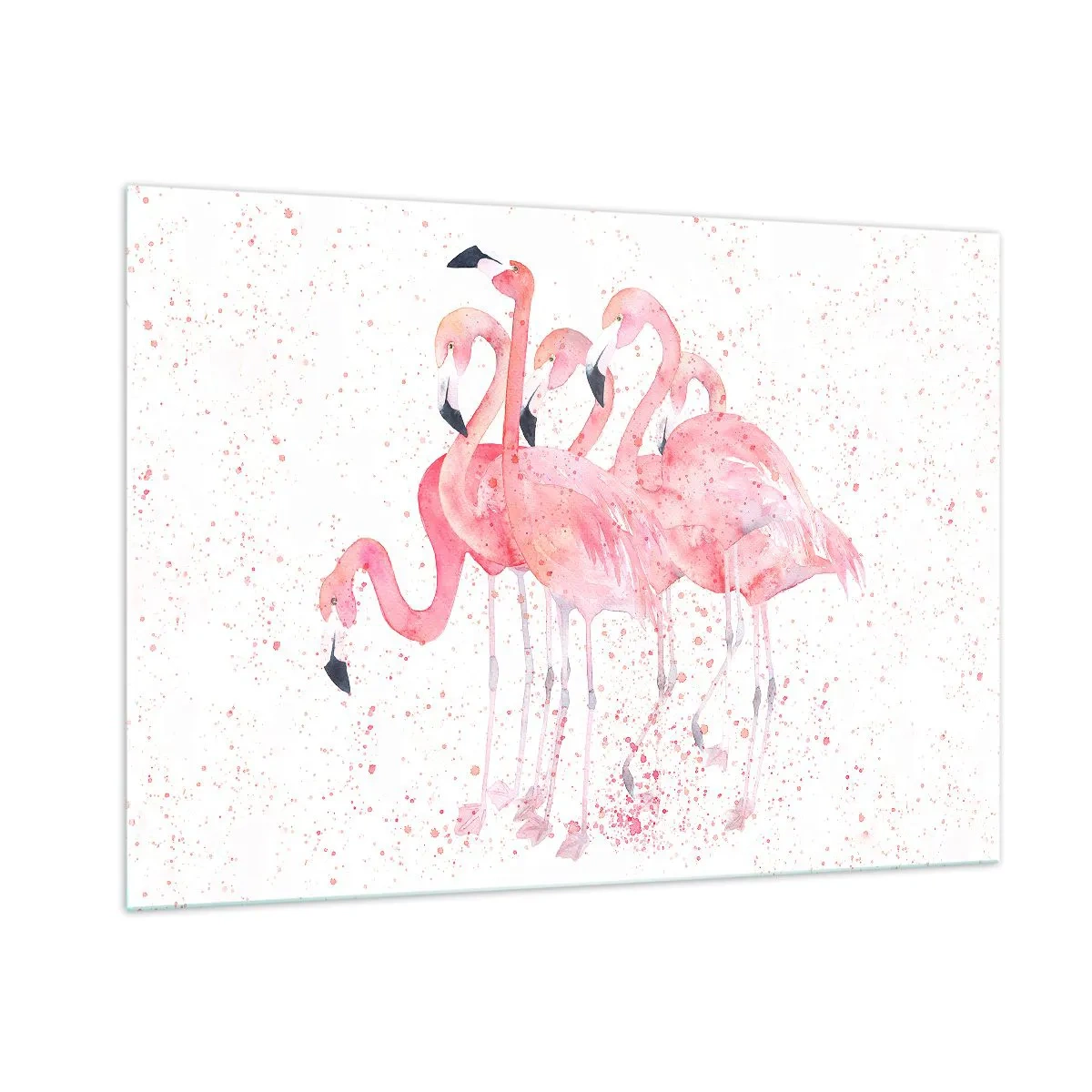Glasbild - Bild auf glas - Aquarell-Flamingos auf hellem Hintergrund mit zarten Flecken - 100x70cm - Rosa Ensemble - Moderne Wanddekoration für Wohnzimmer und Schlafzimmer ARTTOR