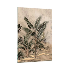 Glasbild - Bild auf glas - Tropische Pflanzen auf beigem Untergrund im Kolonialstil - 50x70cm - Eine Gravur im Kolonialstil - Moderne Wanddekoration für Wohnzimmer und Schlafzimmer ARTTOR