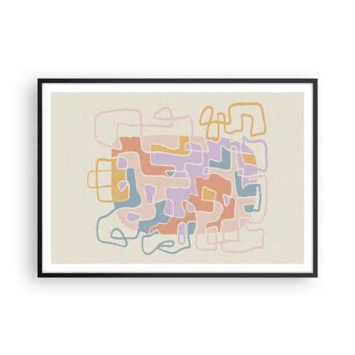 Poster in einem schwarzem Rahmen - Pastellfarbene abstrakte Linien erzeugen geometrische Muster - 100x70cm - Labyrinth – ein freudiges Abenteuer - Moderne Wanddekoration für Wohnzimmer und Schlafzimmer ARTTOR